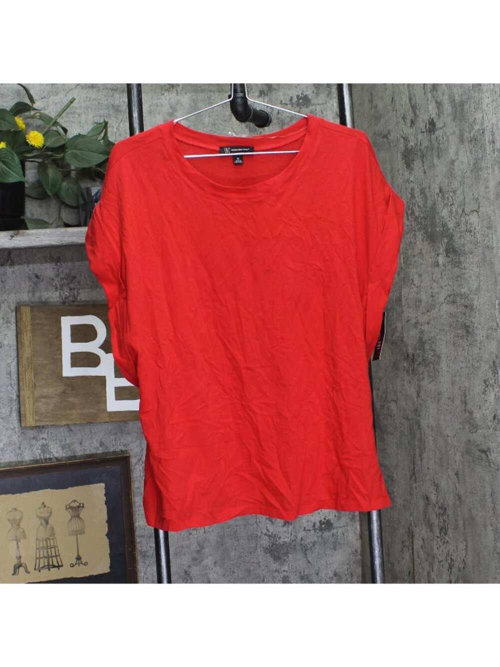 INC International Concepts Womens Rolled Sleeve T-Shirt Knit Top Red XL